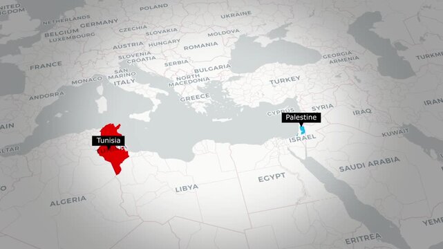  Tunisia and Palestine Map Animation Geographic Overview.