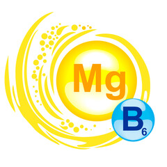 Minerals Magnesium Mg and vitamin B6. Medical healthcare concept.  Icon isolated white background.  Vector illustration