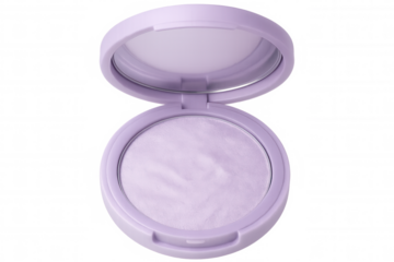 Open lavender blush palette with a small mirror on a transparent background, ready for makeup application