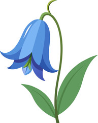 Obraz premium Stylized blue bellflower with green leaves on black background