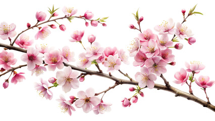 Delicate pink cherry blossoms adorn a branch against a stark black background