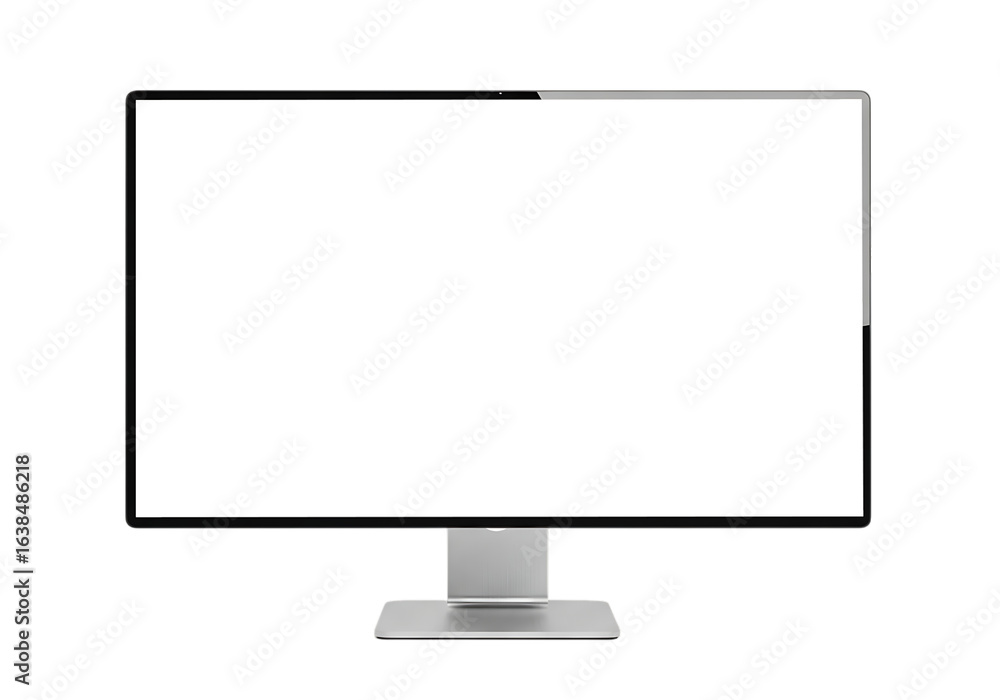 Fototapete flat screen computer monitor with a blank white display, isolated on a clean transparent background 