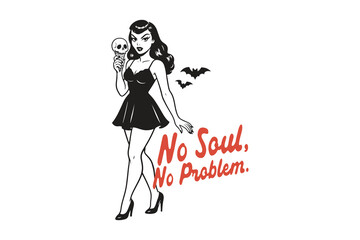 No Soul No Problem, Halloween Pin-up Girl with Skull Ice Cream SVG T Shirt Design