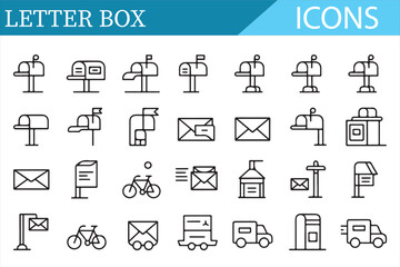 Minimal Icons Representing Postal Services, Delivery, and Mailboxes