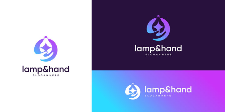 Silhouette of a hand holding a starry light bulb, Logo Design Vector Ideas. Gradient Colour.