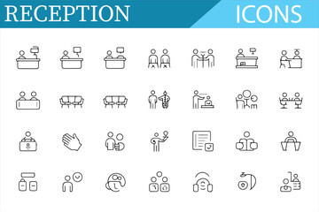 Simple Icon Set Representing Receptionist and Office Tasks