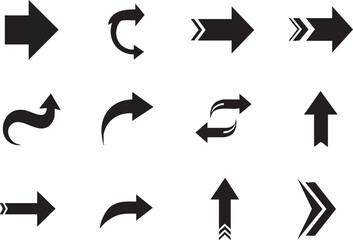 Collection of diverse black arrows on a white background
