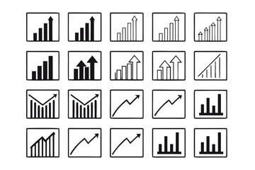 Collection of 48 distinct upward trending arrows and symbols