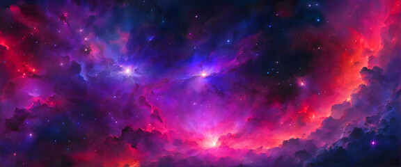 Dive into a vibrant nebula, painted in shades of purple, pink, and deep blues.  Countless stars twinkle against the cosmic canvas.
