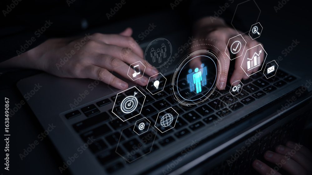 Aufkleber business teamwork system showing digital communication and performance tracking. teamwork improves c