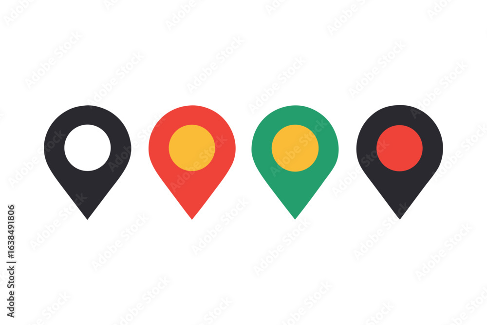 Poster set of four simple flat design location pin icons