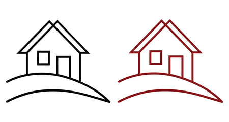 Fototapeta premium Minimalist Line Art House Icon on Hill Vector Illustration