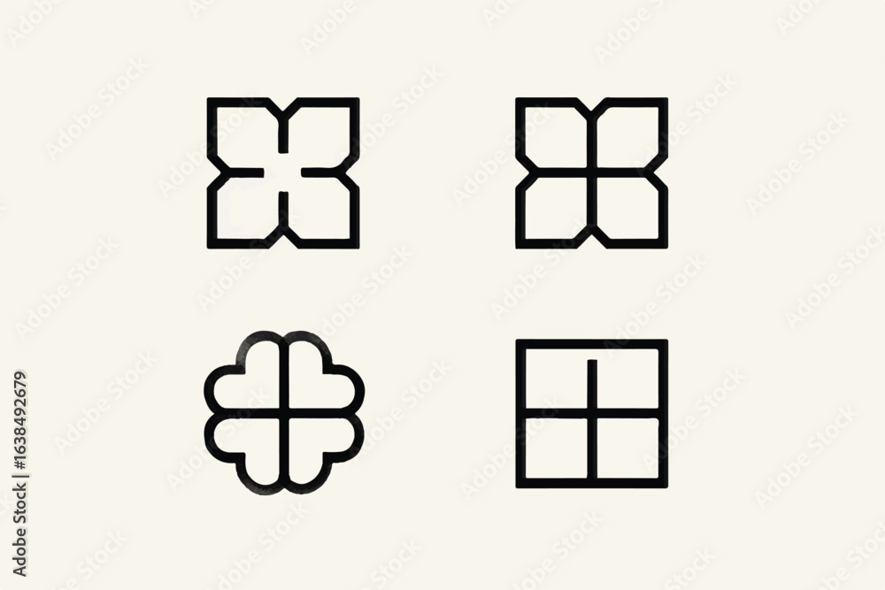 Aufkleber minimalist geometric flower and grid icon set with simple line art on neutral background for modern 