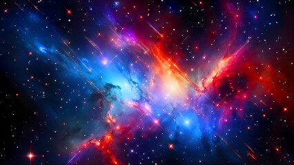 Vibrant nebula in deep space, showcasing a stunning cosmic landscape of swirling colors and glittering stars.