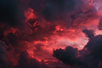Fototapeta premium Dramatic sunset clouds, fiery hues against dark storm clouds