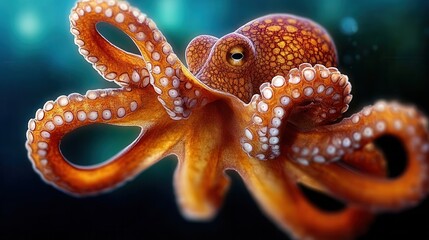 Vibrant Octopus Swimming Gracefully in Ocean Depths During Daylight