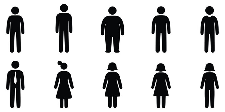 Male and female stickman figure silhouette icons representing gender symbols and human profiles in simple black pictogram style