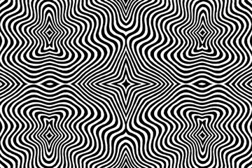 Obraz premium Hypnotic Wavy Stripe Geometric Abstract Art in Black and White Seamless Pattern