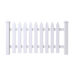 Classic White Picket Fence Section with Pointed Tops, Offering Boundary and Decorative Appeal