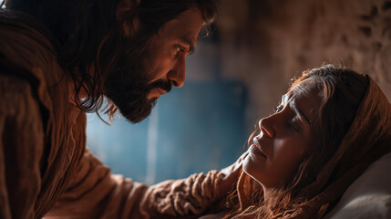 Clay walls flicker with firelight as a woman lies trembling in bed. Jesus places his hand on her sweaty forehead. Her breath slows. Her husband watches, eyes wet with tears, heart full of hope...