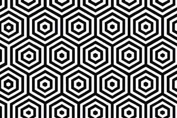 Isometric Hexagon Minimal Geometric Background in Black and White Pattern