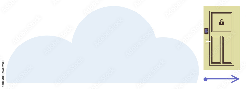 Aufkleber yellow locked door with secure keypad linked to blue cloud via an arrow, representing cybersecurity,