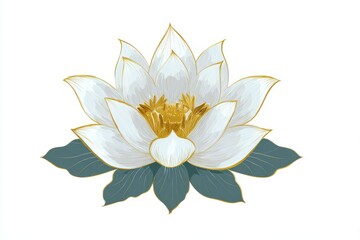 A delicate lotus flower in a simple, elegant vector design, with sharp details and clean lines, centered on a white background.