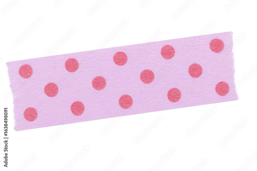 Poster pink masking tape with red polka dots isolated on a transparent background, adding a touch of playfu