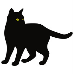 Sillouette Black Cat Isloated On White Background