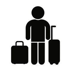 Traveler with Luggage Glyph Icon | Passenger Pictogram Vector
