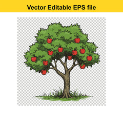 Obraz premium Apple Tree Botanical Illustration – Vintage Ink Linocut Style