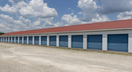 Fototapeta premium Self storage and mini storage garage units. Personal warehouse lockers provide safe and secure storage options.
