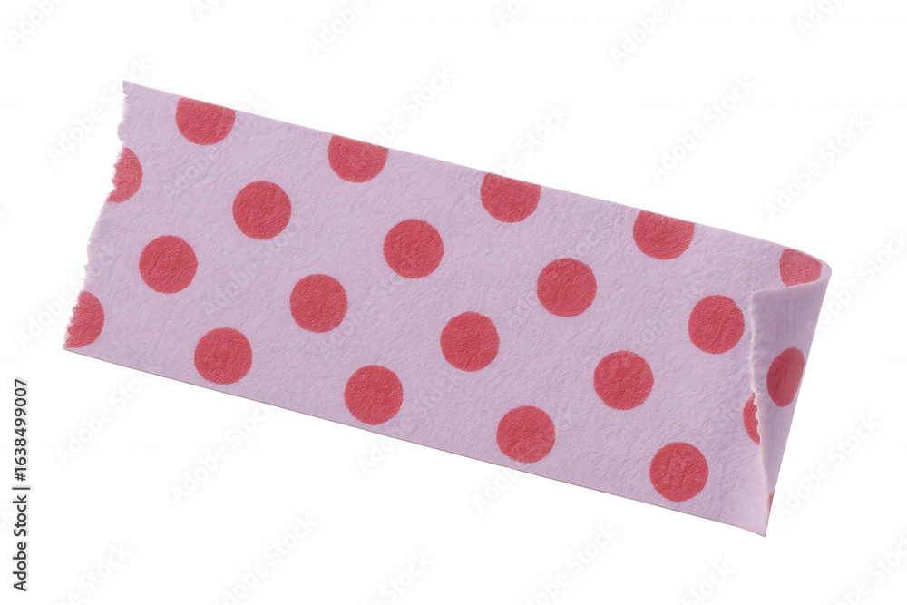 Poster pink masking tape with red polka dots isolated on transparent background, creating a playful and cus