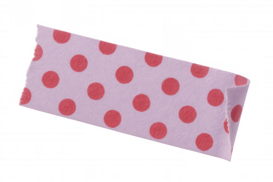 Pink masking tape with red polka dots isolated on transparent background, creating a playful and customizable design element