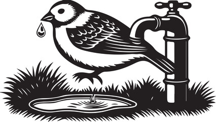 Obraz premium Hand-drawn vintage illustration of a bird on a branch, a wild animal tattoo design with feathered wings