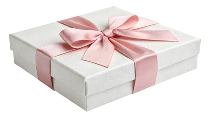 Obraz premium Elegant white gift box with pink ribbon and bow, perfect for special occasions