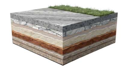 Cross-section of earth and soil layers revealing geology for educational and research use