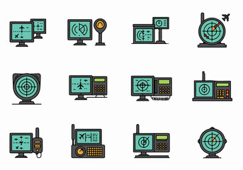 Air Traffic Control and Radar System Icons Set