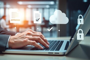 Secure cloud data approval process on laptop