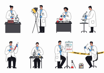Scientists and lab professionals conducting diverse research and experiments, featuring microscopy, chemical analysis, and data interpretation in a modern laboratory setting.