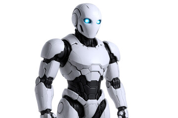 Fototapeta premium Futuristic Humanoid Robot with Glowing Blue Eyes, Representing Advanced Artificial Intelligence and Modern Technology