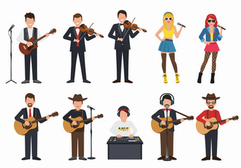 Diverse Cartoon Characters: Musicians and Singers Performing with Various Instruments