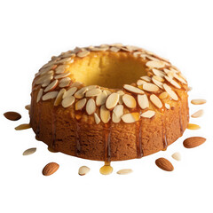  asbousa semolina cake with syrup and almonds Isolated on white and transparent background.