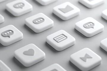 Clean white chat icons floating on subtle soft grey background.