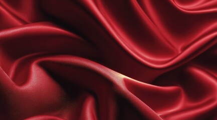 Obraz premium Close-up of deep crimson satin fabric with flowing, draped folds