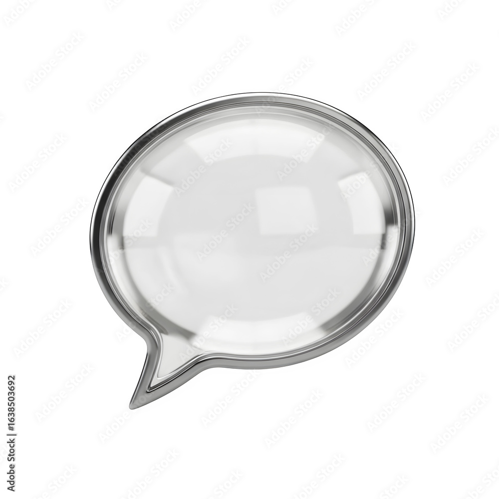 Poster 3d icon of empty glossy speech bubble with metallic border isolated on transparent background