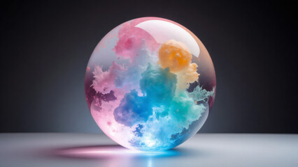 Colorful Abstract Cloud Sphere Illuminated on Tabletop