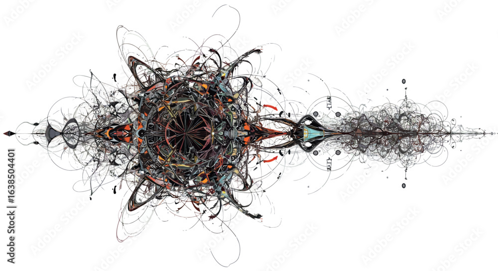Poster intricate abstract fractal design with chaotic symmetry and complex patterns