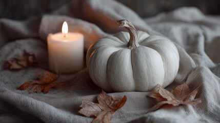 still life with candle and pumpkin