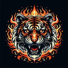 illustration of a tiger with an aura of fire 